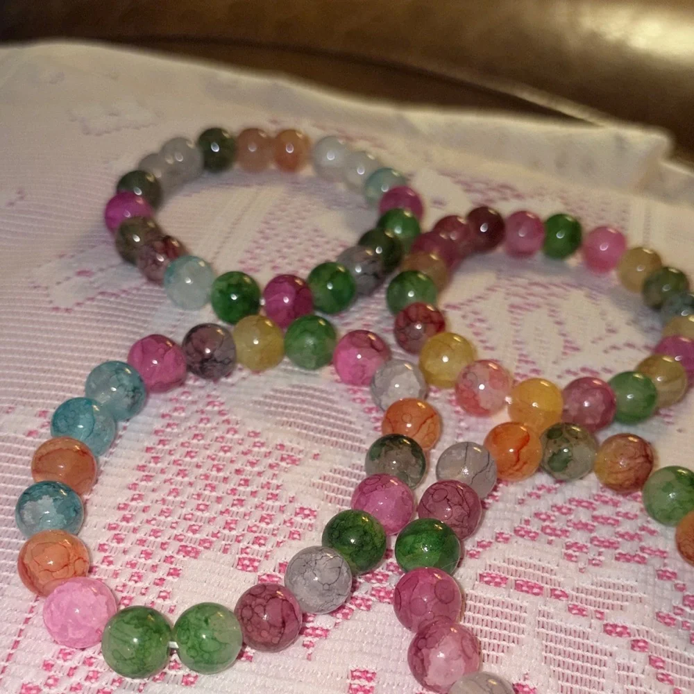 Gumball Multicolor 10 mm Glass Beaded Bracelet NEW - Picture 1 of 4